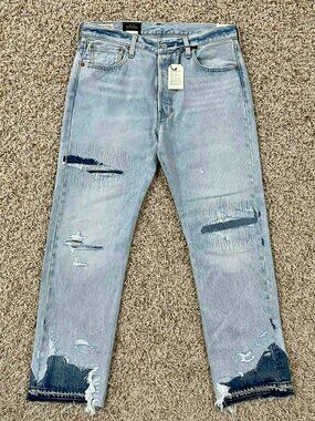 Levi’s Men’s 501 Original Patchwork Distressed Jeans Light Blue Size 34x30 (New)
